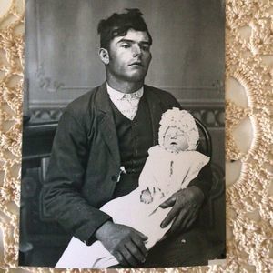 Post Mortem Death Photo Tiny Baby & Father Reprint Of Early 1900 Photo